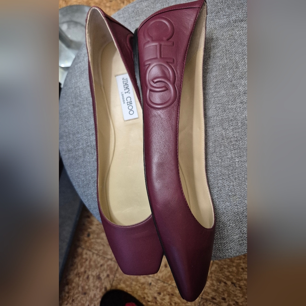 Jimmy Choo Burgundy Leather Flats